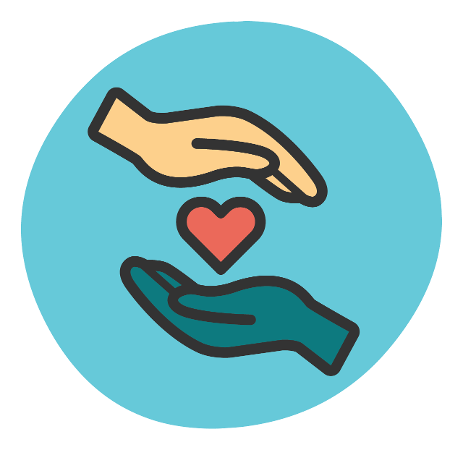 Icon representing family engagement, two hands enveloping a heart