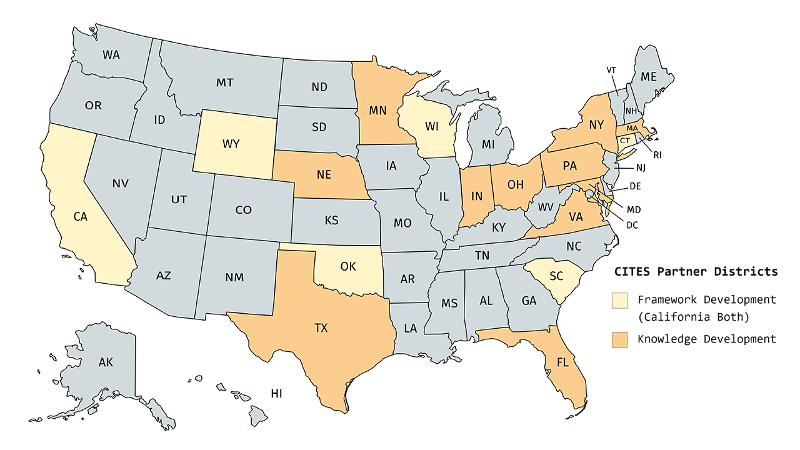 Map of the U.S. with CITES partner district states highlighted